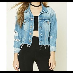 Distressed Cropped Jean Jacket